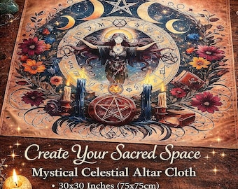 Mondphasengöttin Altartuch, Tarot-Lesetuch, spirituelles Altardekor, Hexerei/Wicca-Tuch, Göttlich-Weibliches, himmlisches Ritualtuch