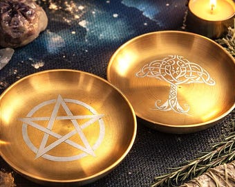 Altar Schüssel 2er Set, Pentagramm & Baum des Lebens, Hexen Altar Werkzeuge, Spirituelle Opferschalen, Ritual Zubehör, Wicca Werkzeuge, Hexerei Zubehör