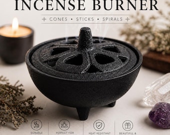 Gusseisen Räucherstäbchen mit Deckel - Wicca Ritual, Altar-Werkzeug, Kegel- & Spulenhalter, spirituelles Dekor