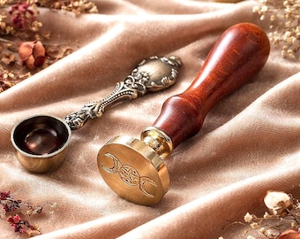 Dreifacher Mond Wachs-Siegel-Stempel mit Löffel / Hexen-Werkzeuge / Spirituelles Geschenk / Vintage Wachs-Siegel-Set, Löffel