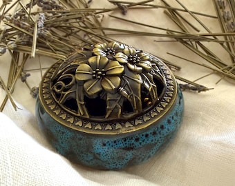 Keramik Weihrauchbrenner mit Kupferdeckel - Kegel oder Spule Weihrauchhalter / Wicca Altar Dekoration / Ritual & Meditation Werkzeug / Spirituelles Geschenk