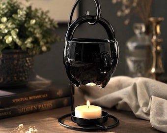 Ritualbrenner-Geschenk-Set, schwarzer hängender Kessel-Wachswärmer, Lavendelkissen, ätherisches Öl und Teelicht, Baum des Lebens Charm, Geschenk