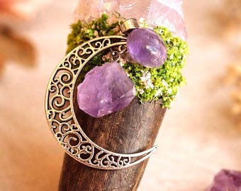 Rosenquarz Amethyst Ritual Stab, Wicca Altar Werkzeug, Kristallstab mit Mond Charm, Meditation Spirituelles Geschenk, Pagan Decor