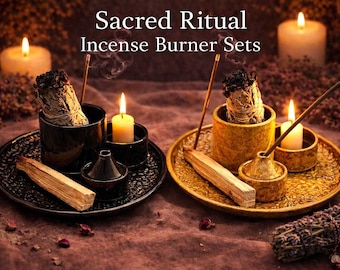 4-in-1 Incense Burner, Sage Holder, Tea Light Candle Holder, Stick Incense, Altar Tools and Decor, Witchcraft Tools, Black and Gold Ceramic