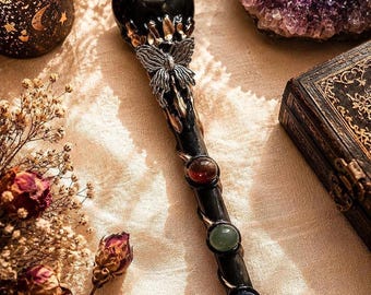 Crystal  Wand / Black Obsidian / Carnelian / Rose Quartz and Tiger's Eye /  Wand for Rituals / Altar Decor / Crystal Work / Meditation Tool