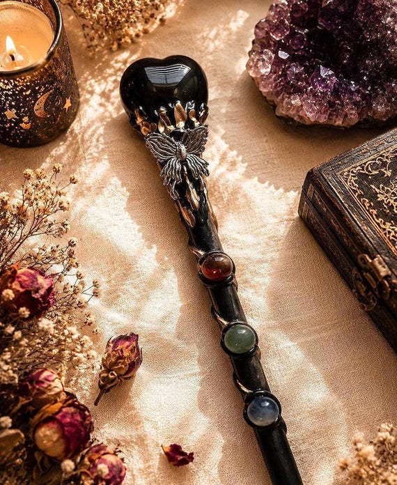 Crystal  Wand / Black Obsidian / Carnelian / Rose Quartz and Tiger's Eye /  Wand for Rituals / Altar Decor / Crystal Work / Meditation Tool
