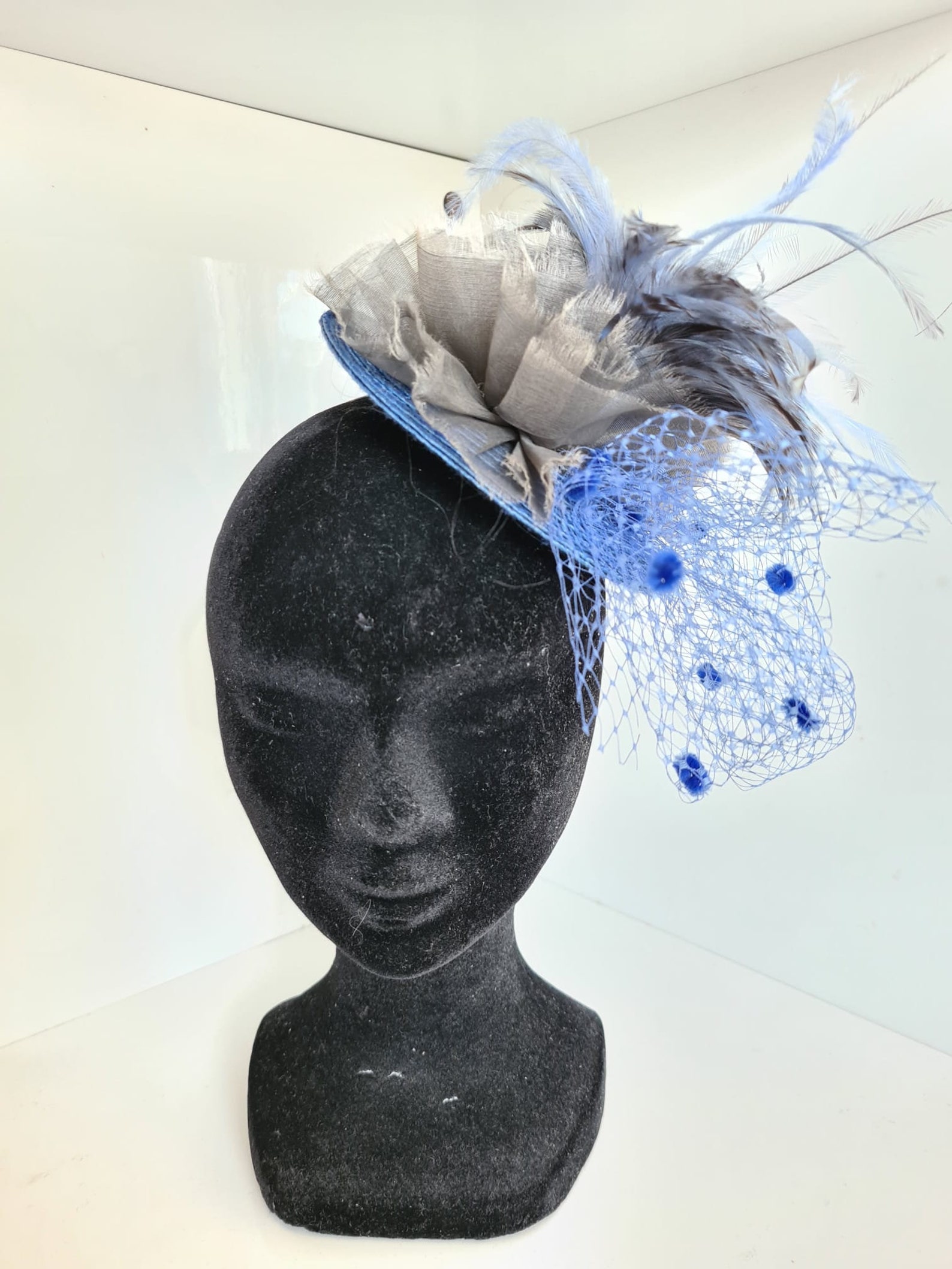 Blue and Grey Fascinator With Feathers and Etsy