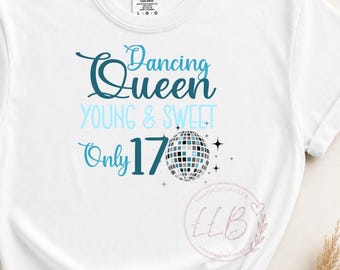 Dancing Queen i helblått PNG, design för grattis på 17-årsdagen, direktnedladdning