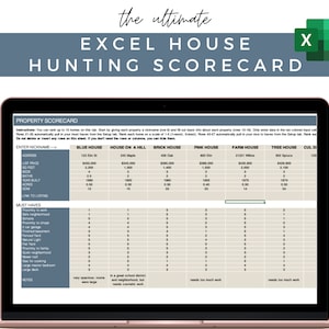 House Hunting Scorecard and Ranking Excel Spreadsheet | Home Buyer | Realtor | First Time Home Buyer | Wishlist | Must Haves