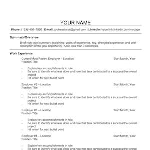 Minimalist Resume Template Etsy