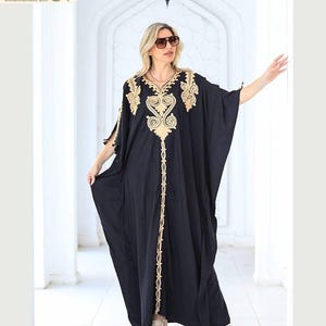 Elegancka haftowana marokańska suknia kaftan – dowolny rozmiar Tradycyjna farasha abaja z luksusowymi złotymi zdobieniami na specjalne okazje | Luksusowa