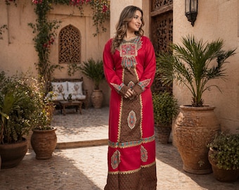 Frauen Baumwollkaftan, Boho Maxi Kaftan, ägyptische Stickerei Abaya, Sommerkleidung, Hochzeit, schickes Kleid