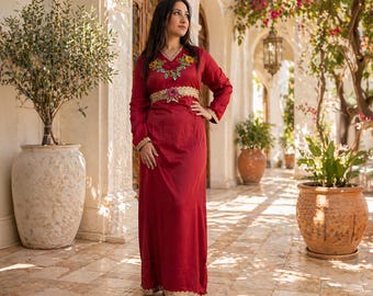 Frauen Baumwollkaftan, Boho Maxi Kaftan, ägyptische Stickerei Abaya, Sommerkleidung, Hochzeit, schickes Kleid