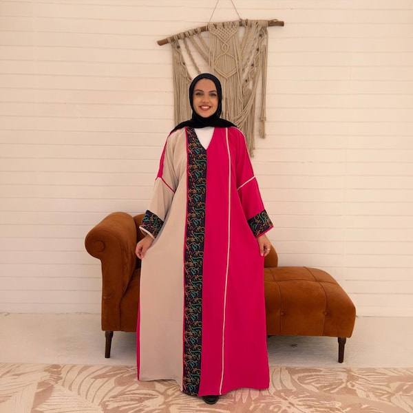 Kaftan lniany dla kobiet, maxi kaftan boho, abaja z egipskim haftem, ubrania letnie, elegancka suknia ślubna