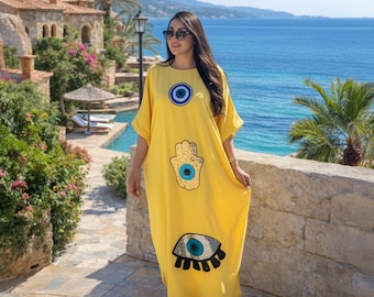 women Cotton caftan, boho maxi kaftan, egyptian embroidery abaya, summer clothes, wedding chic dress