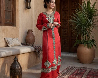 women Cotton caftan, boho maxi kaftan, egyptian embroidery abaya, summer clothes, wedding chic dress
