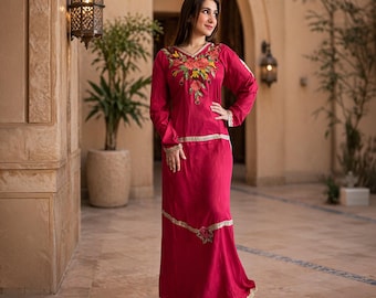 women Cotton caftan, boho maxi kaftan, egyptian embroidery abaya, summer clothes, wedding chic dress