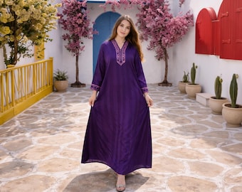 women Satin caftan, boho maxi kaftan, egyptian embroidery abaya, summer clothes, Hooded chic dress