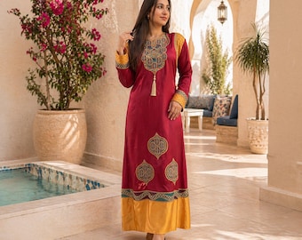 Frauen Baumwollkaftan, Boho Maxi Kaftan, ägyptische Stickerei Abaya, Sommerkleidung, Hochzeit, schickes Kleid