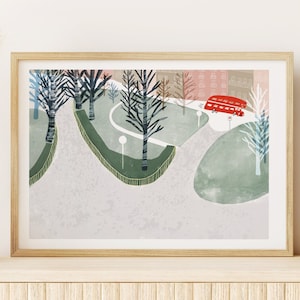 Affiche Londres illustration bus rouge Angleterre poster décoration ville illustration enfant affiche mignonne dessin chambre d'enfant