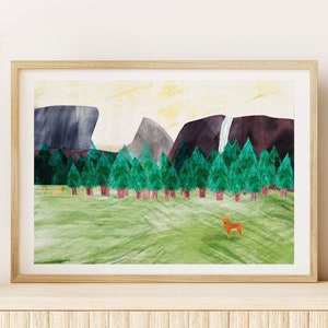 Poster deer illustration child animals cute drawing child's room illustration nature collage poster landscape drawing soft color