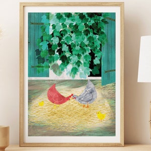 Baby room poster farm animals illustration drawing collage funny illustration child animals easter poster