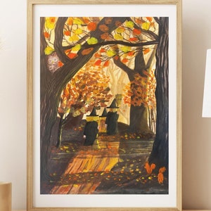 Cartel de brujita habitación de bebé ilustración linda dibujo de naturaleza collage ilustración divertida cartel de otoño de halloween infantil