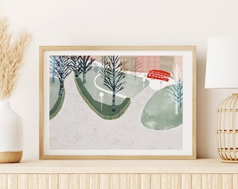 London poster illustration red bus England poster decoration city illustration child cute poster drawing children's room