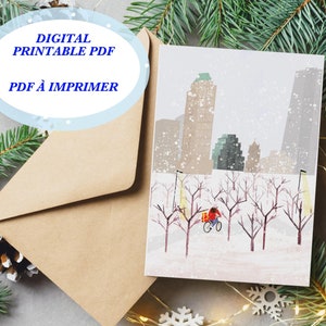 Carte de Noël à Imprimer, New York sous la neige, Central Park en hiver, Flocons de Neige, Téléchargement digital hiver, Téléchargement PDF