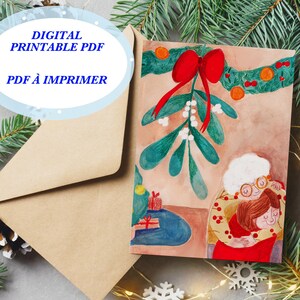 Carte de Noël à Imprimer, Grand-mère câlin, décoration festive noël, Téléchargement Instantané PDF