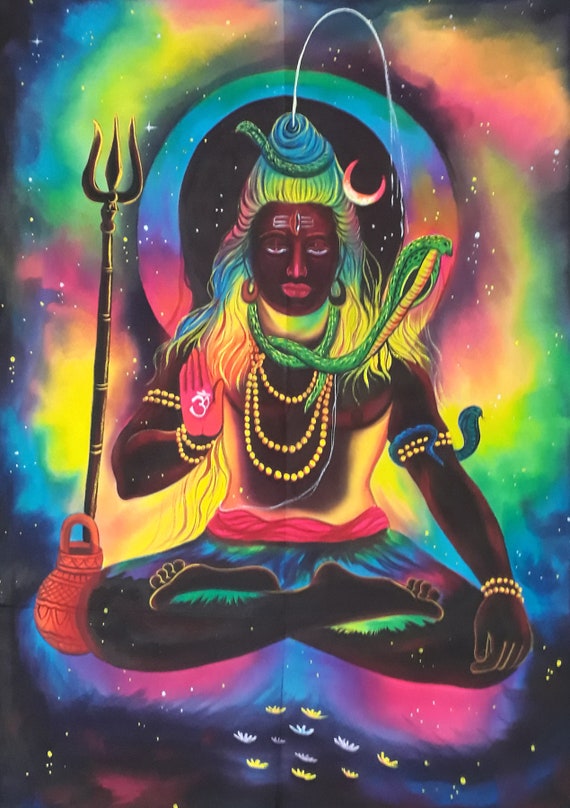 Painting Glow in dark Fluorescent painting God Shiva UV Glow