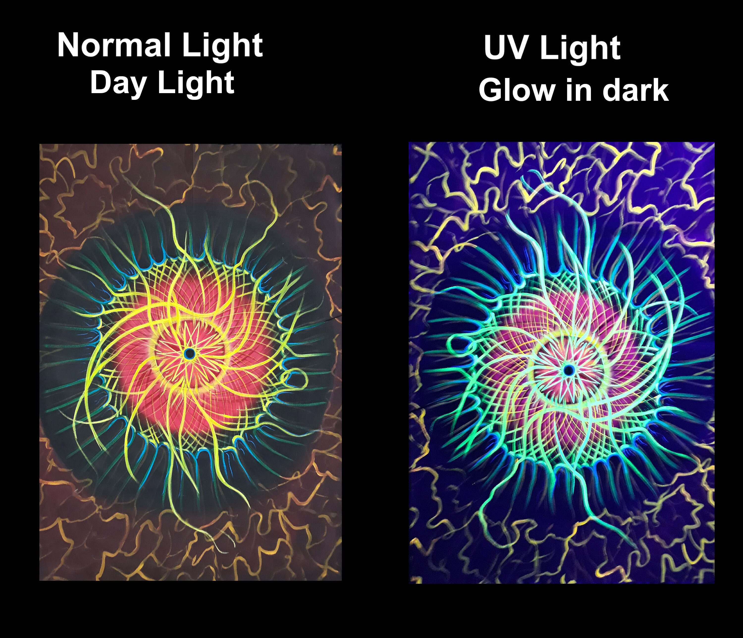 Acrylic Glow in dark under UV Light No need frame Fluorescent painting