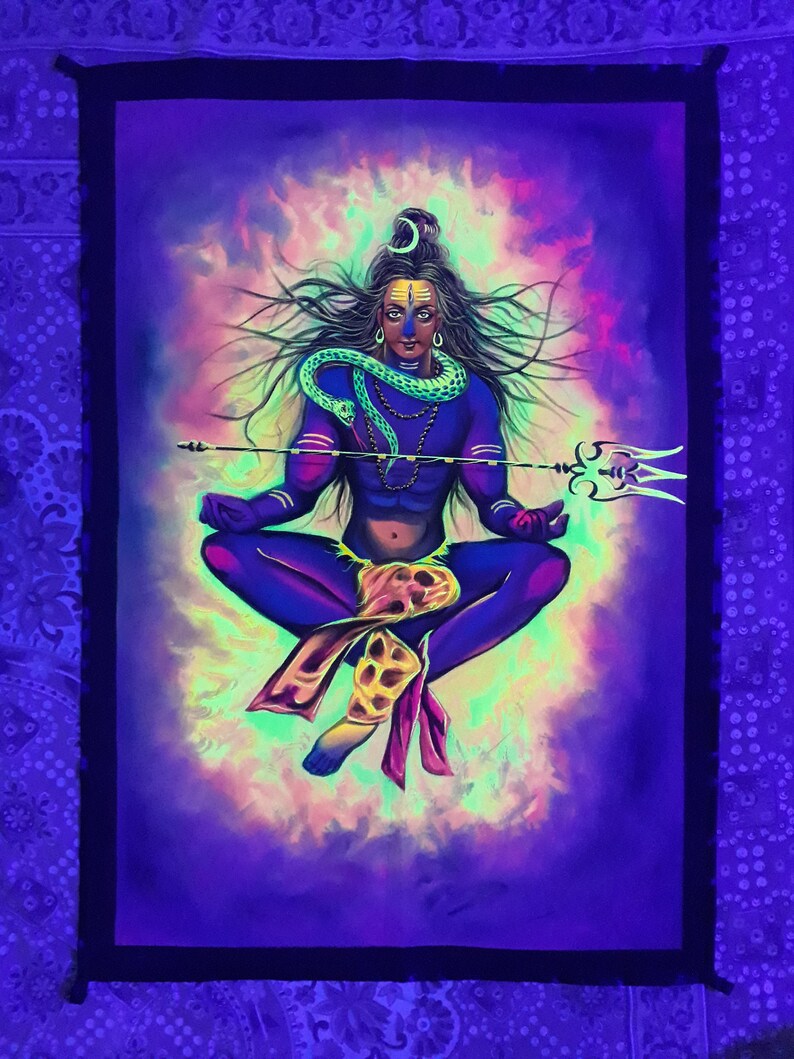 Painting Glow in dark Fluorescent painting God Shiva UV Glow