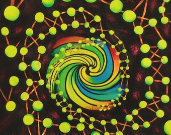 psy DNa Fluorescent painting, Neon Paint, Glow in dark under UV Light, Handmade, Ready to install on wall, No need frame.