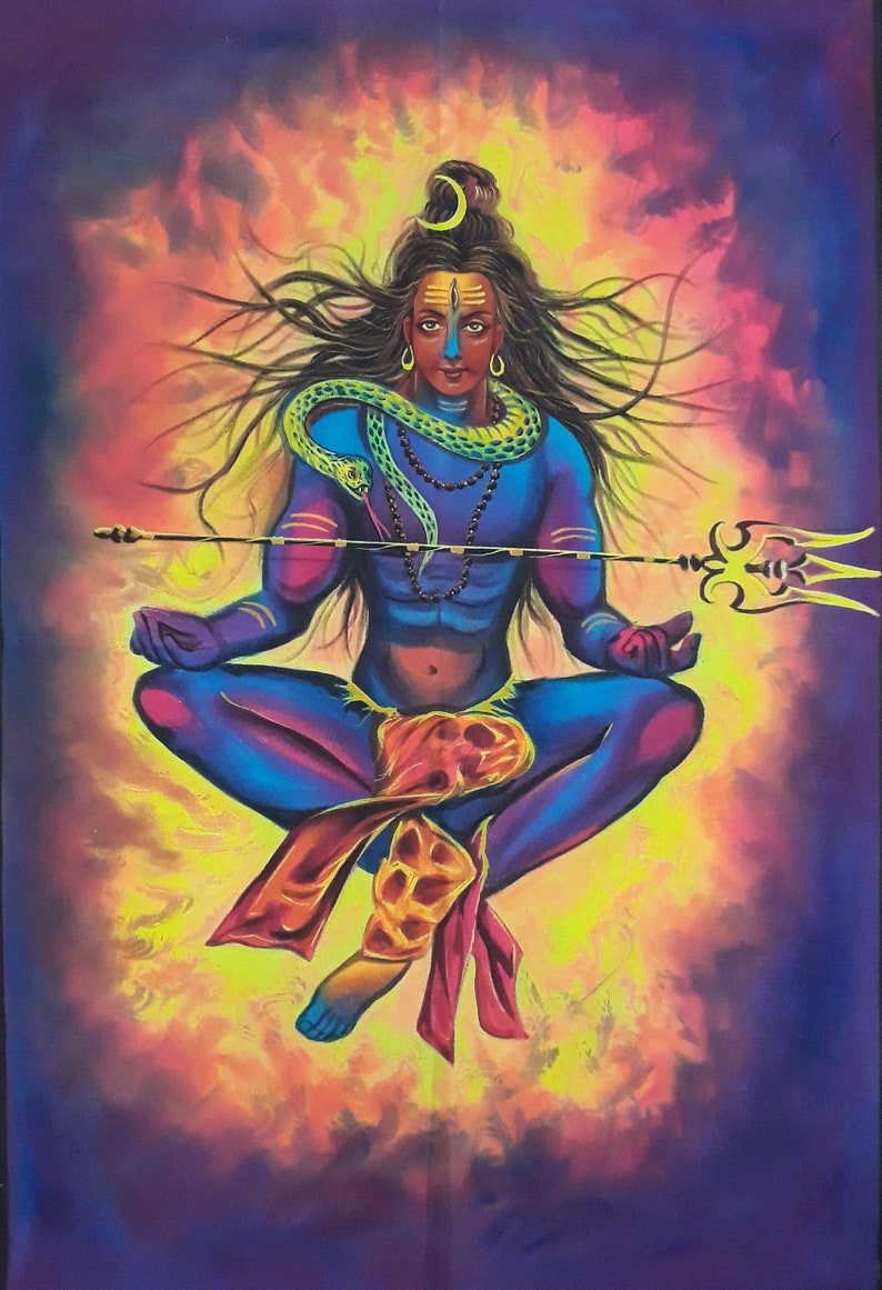 Painting Glow in dark Fluorescent painting God Shiva UV Glow