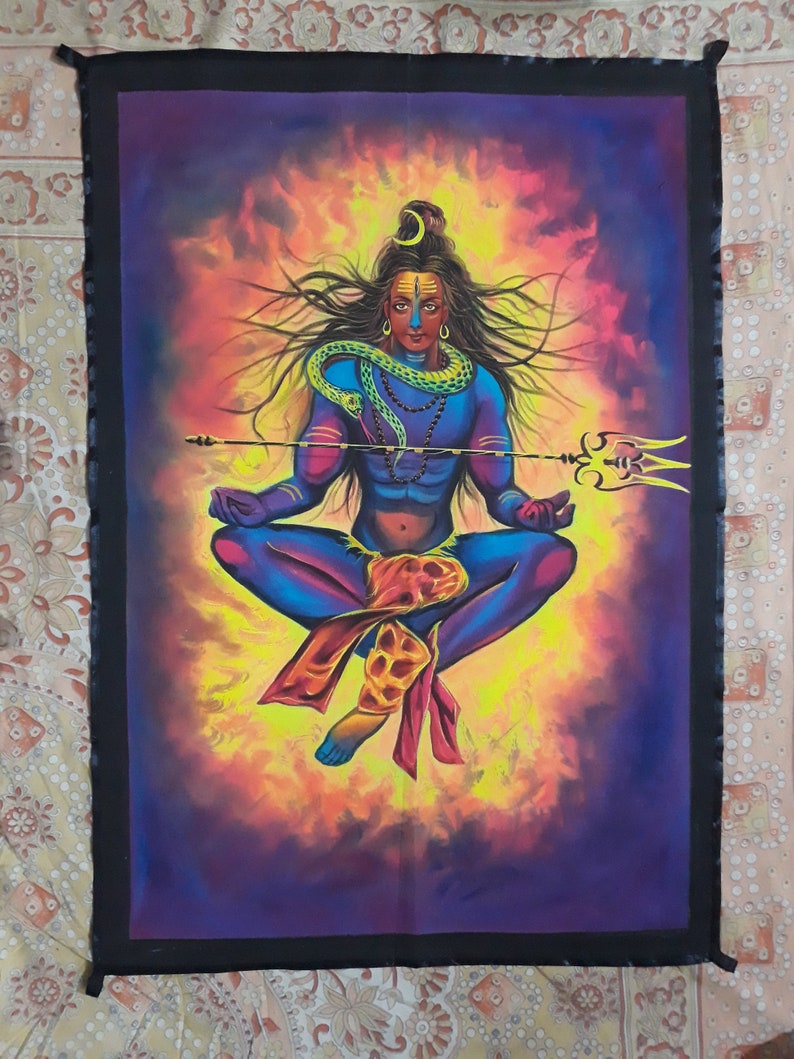 Painting Glow in dark Fluorescent painting God Shiva UV Glow