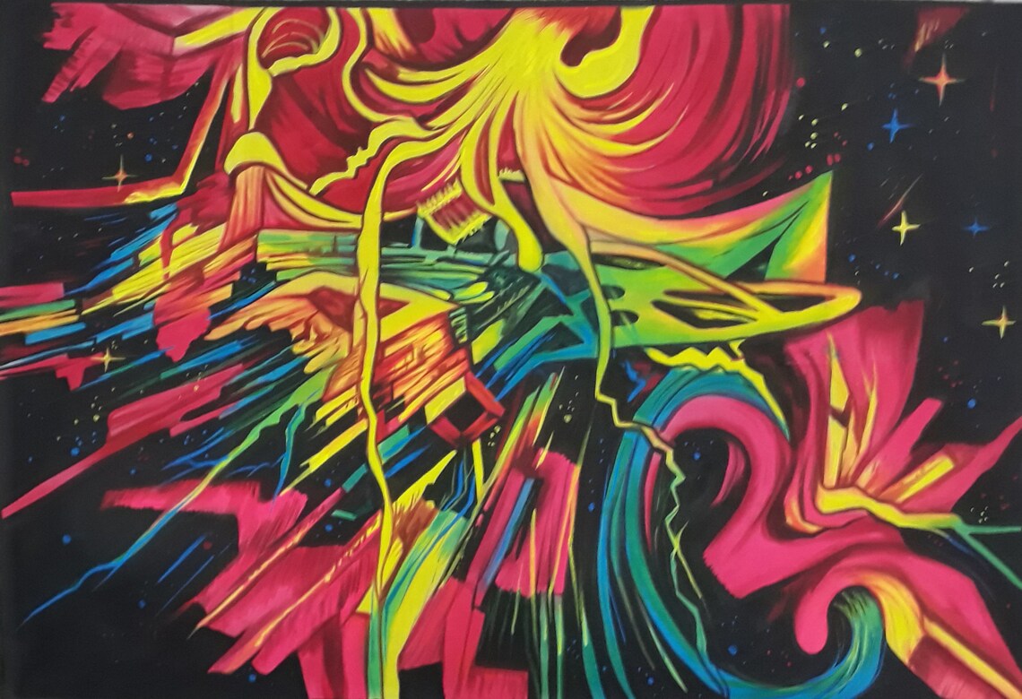 Abstract Fluorescent painting Glow in dark under UV Light Etsy