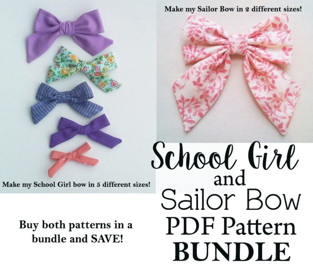 SALE School Girl Bow PDF and Sailor Bow PDF Patterns Nylon Baby Hair