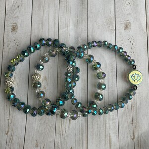Czech pressed glass bracelet stack (3)/ Glass crystal beads / Water lily charm / Lotus flower charm/ Stackable/ Gifts for her