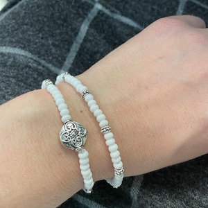 White seed bead bracelet set / Gifts for her / Stackable bracelets