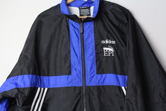 Vintage Adidas EPI Black and Blue Windbreaker Jacket - Gem