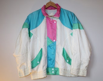 Vintage Blue/Green/Pink/White Windbreaker Zip up Casual Club Jacket