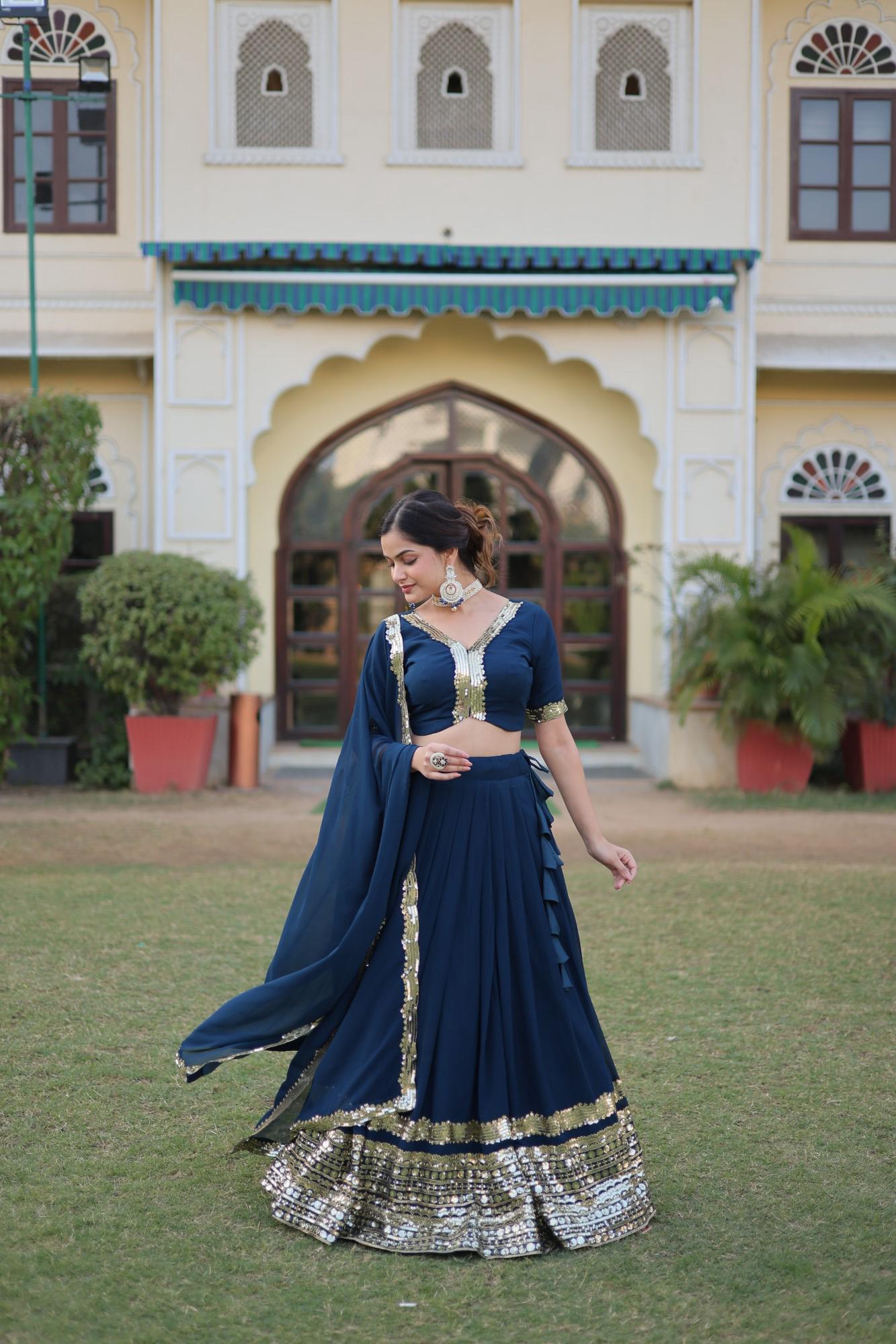 Premium Faux Georgette Lehenga Set – Embroidery, Dori & Sequins Work