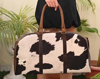 Cowhide Leather Duffle Bag: Handmade Overnight Travel Bag
