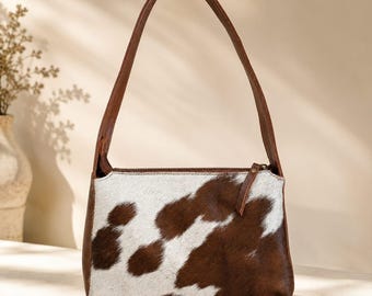 Genuine Hair-On Cowhide Leather Shoulder Bag, Boho Western Tote Purse