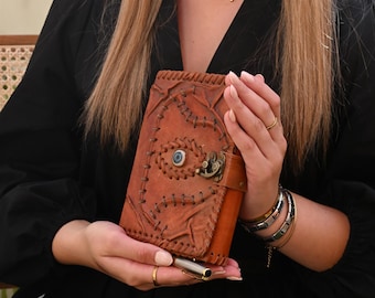 Handmade Leather Halloween Journal, Vintage Deckle Edge Paper Book