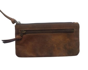 Handmade Antique Leather Pen Pouch – Double Zipper Stationery Organizer