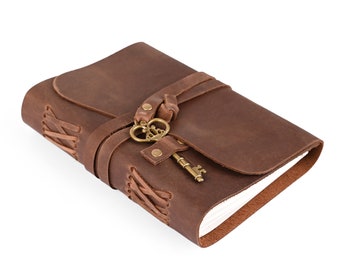Handgemachte Treasuree klassische Leder Journal, unregiert Notebook / Skizzenbuch l Vollkorn Leder, Key Journal
