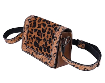 Leather sling bag, crossbody bag, handmade sling bag, Leopard Print Bag