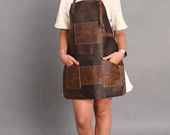 Handmade Full-Grain Brown Leather Apron: Unisex Workwear